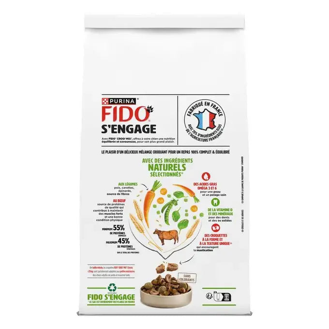 FIDO® CROQ’ MIX® - Chiens de moins de 25Kg Au Bœuf & aux Légumes - Croquettes pour Chien