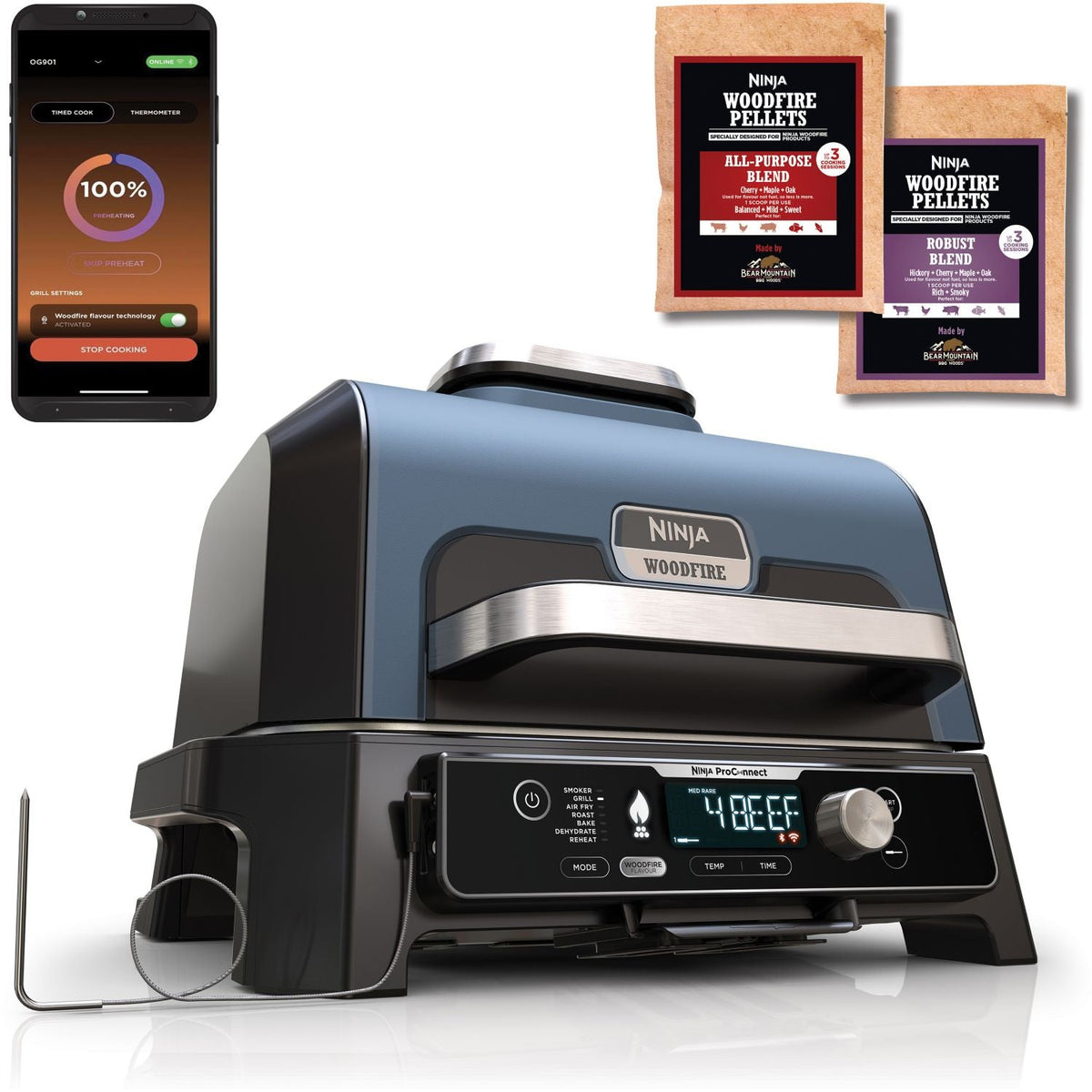 Barbecue électrique Ninja OG901EU Woodfire pro connect à poser, 44.5x26.5 cm