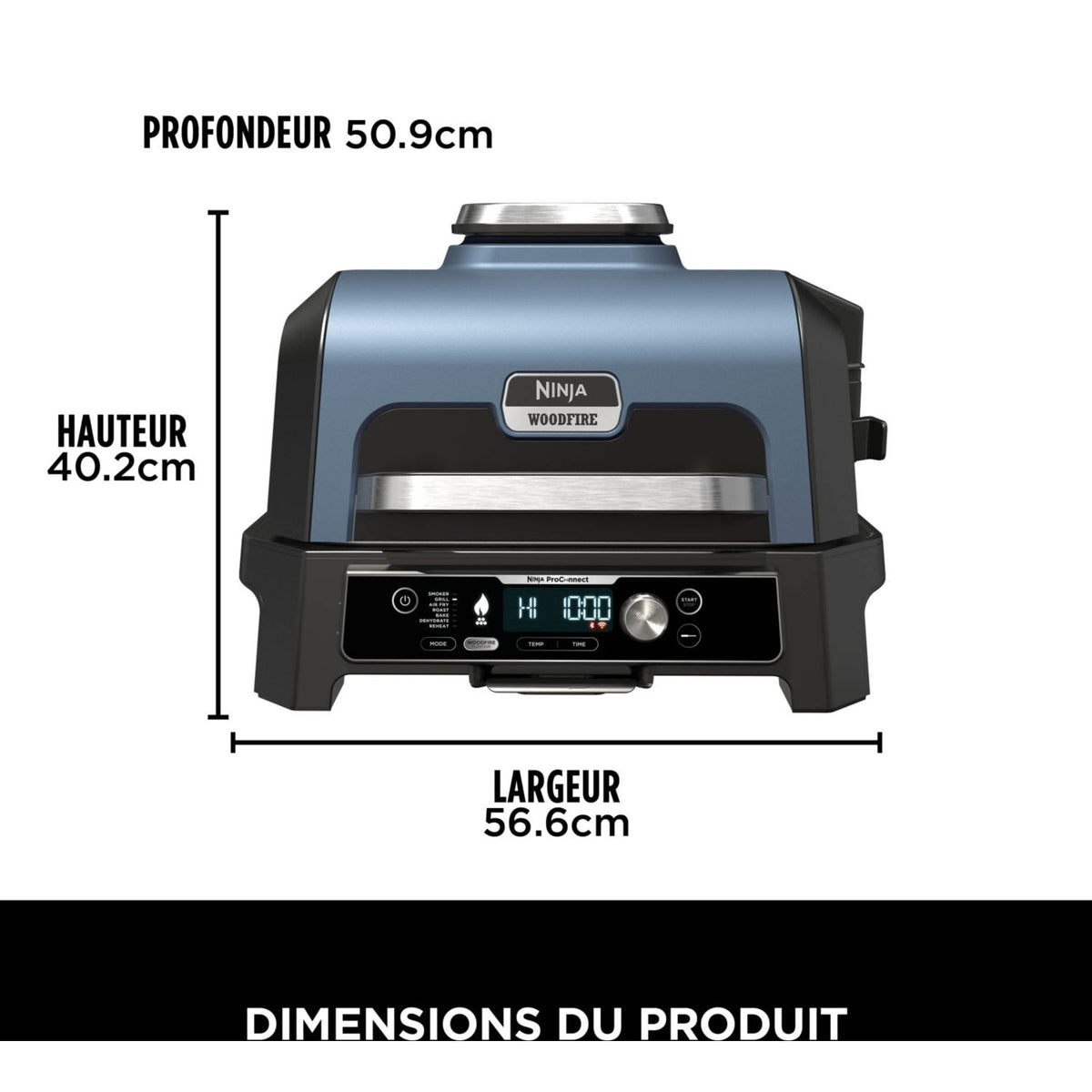 Barbecue électrique Ninja OG901EU Woodfire pro connect à poser, 44.5x26.5 cm
