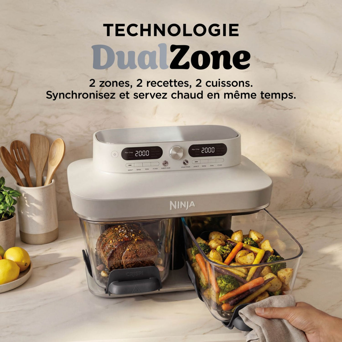 Friteuse sans huile Ninja CRISPi DualZone 8 fonctions DD102EU – Ivoire