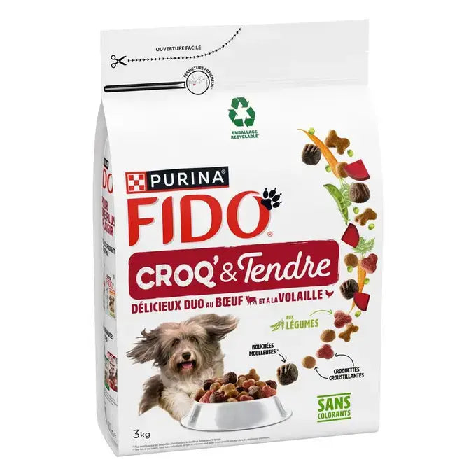FIDO® CROQ' & TENDRE® Délicieux Duo de Bœuf & Volaille aux Légumes - Croquettes pour Chien