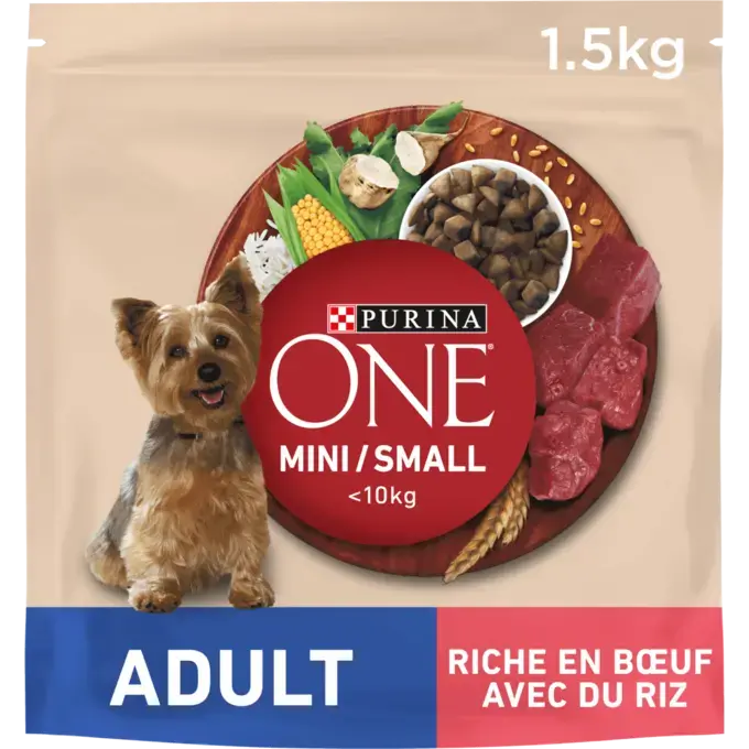 Purina® ONE® MINI/SMALL < 10kg Croquettes pour petit chien adulte Riche en Bœuf avec du riz
