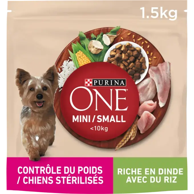 PURINA® ONE® MINI/SMALL < 10kg WEIGHT CONTROL Pienso para perro con sobrepeso o esterilizado Rico en Pavo con Arroz