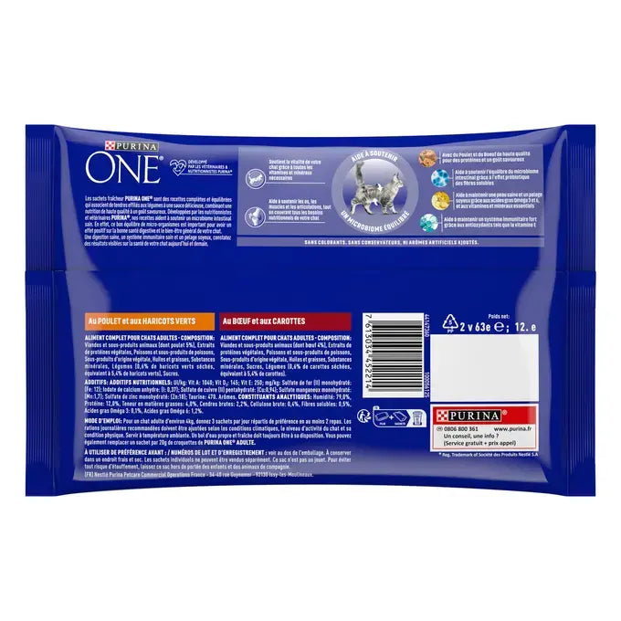 PURINA® ONE® - Sachets pour Chat Adulte au Bœuf et au Poulet