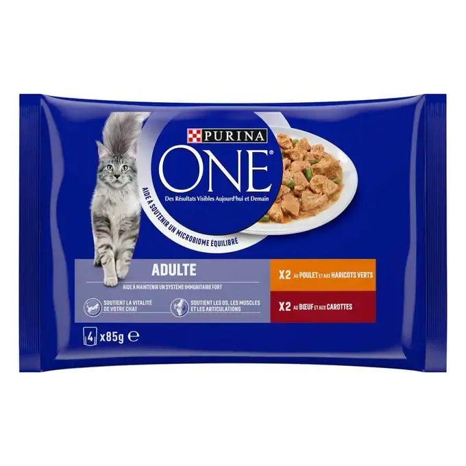 PURINA® ONE® - Sachets pour Chat Adulte au Bœuf et au Poulet