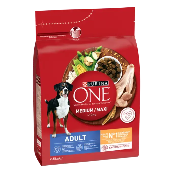 Purina® ONE® Medium / Maxi > 10kg Croquettes pour chien adulte Riche en Poulet avec du Riz