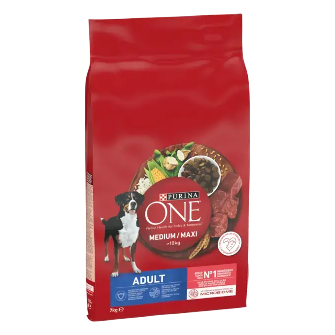 PURINA® ONE® Medium / Maxi > 10kg Croquettes pour chien adulte Riche en Bœuf avec du Riz