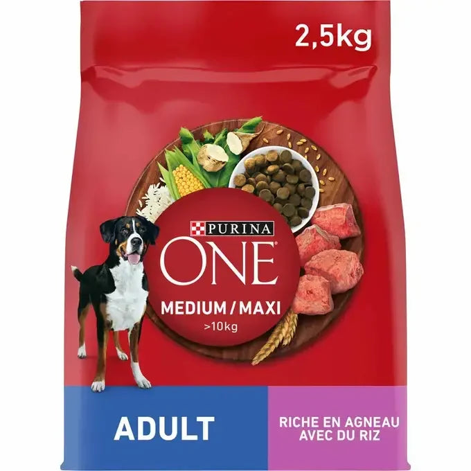 Purina® ONE® Medium / Maxi > 10kg Croquettes pour chien adulte Riches en Agneau avec du Riz