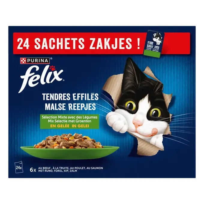 FELIX® - Bolsitas para gato Tiernos Filetes en Gelatina - Selección Mixta Verduras