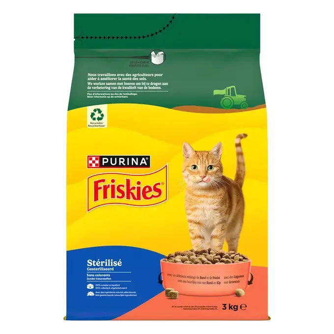 FRISKIES® GATO ESTERILIZADO - Pienso con una deliciosa mezcla de Buey y Pollo con Verduras