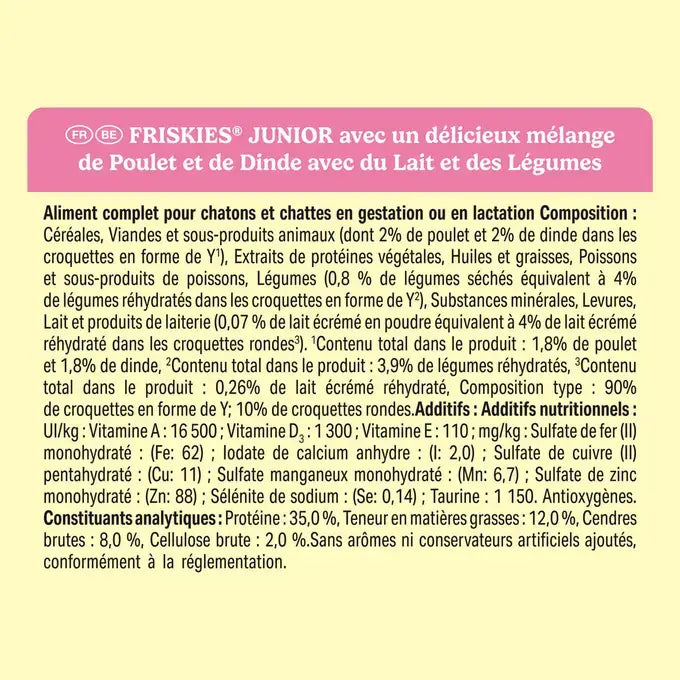 FRISKIES® JUNIOR - Croquettes pour Chaton avec un délicieux mélange de Poulet et de Dinde avec du Lait