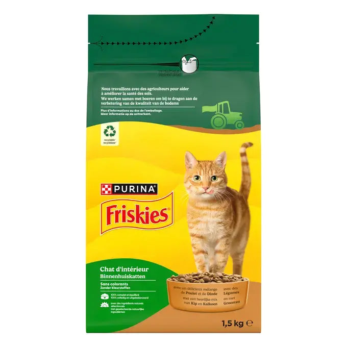 FRISKIES® CHAT D’INTERIEUR - Croquettes avec un délicieux mélange de Poulet et de Dinde avec des Légumes
