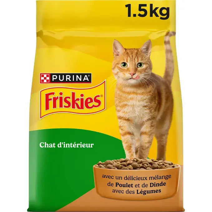 FRISKIES® CHAT D’INTERIEUR - Croquettes avec un délicieux mélange de Poulet et de Dinde avec des Légumes