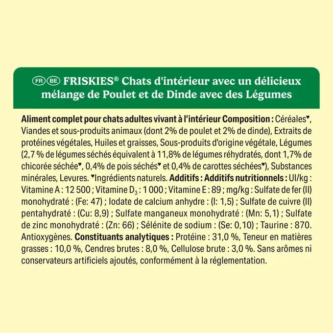 FRISKIES® CHAT D’INTERIEUR - Croquettes avec un délicieux mélange de Poulet et de Dinde avec des Légumes