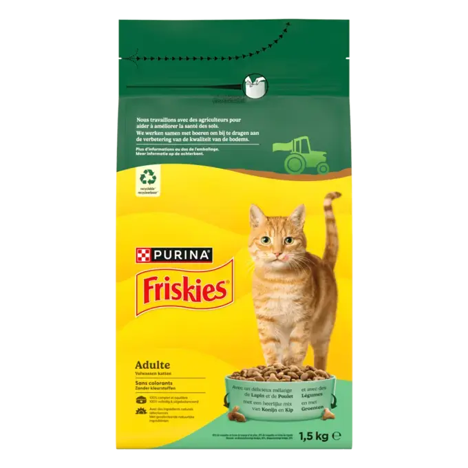 FRISKIES® GATO ADULTO - Pienso con una deliciosa mezcla de Conejo y Pollo con Verduras