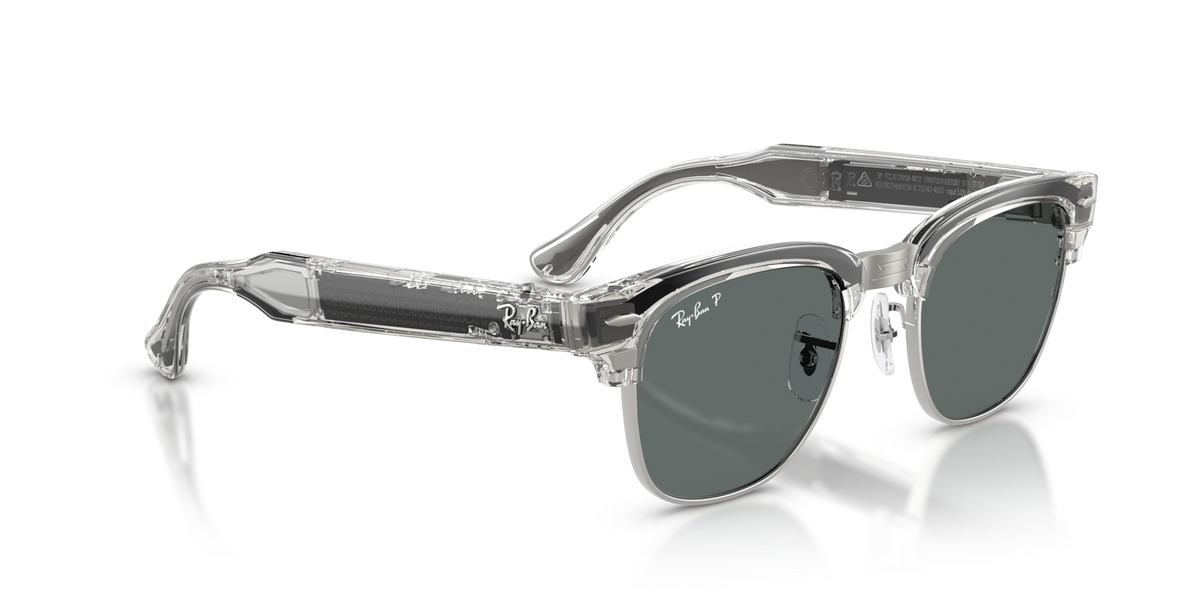 Ray-Ban Meta Audio Clubmaster - Brillant Gris fer transparent / Gris foncé Polarisé