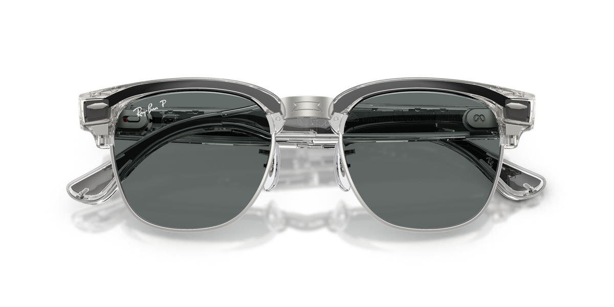 Ray-Ban Meta Audio Clubmaster - Brillant Gris fer transparent / Gris foncé Polarisé