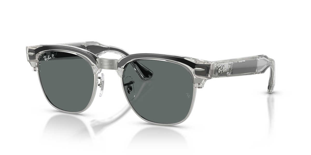 Ray-Ban Meta Audio Clubmaster - Brillant Gris fer transparent / Gris foncé Polarisé