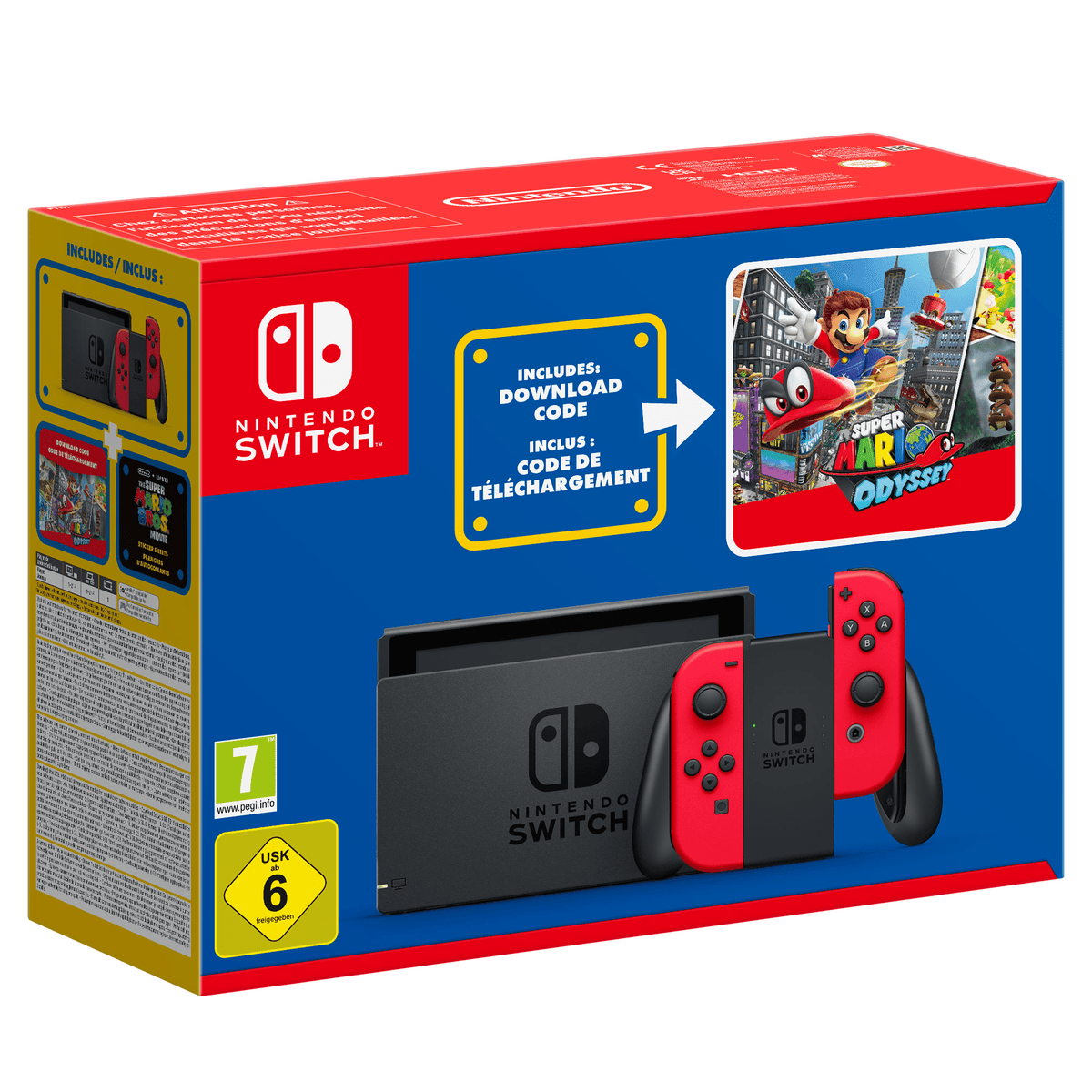 Nintendo Switch (rouge) + Super Mario Odyssey + autocollants Super Mario Bros. - Le film