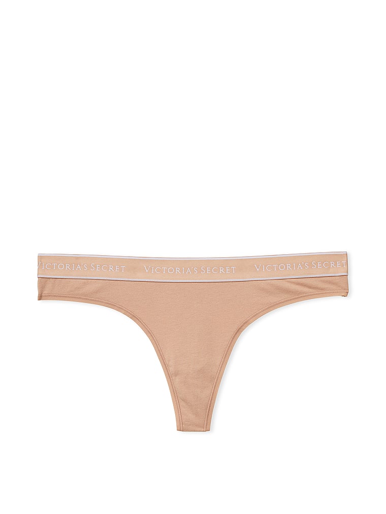 Logo Cotton Thong Panty - Praline