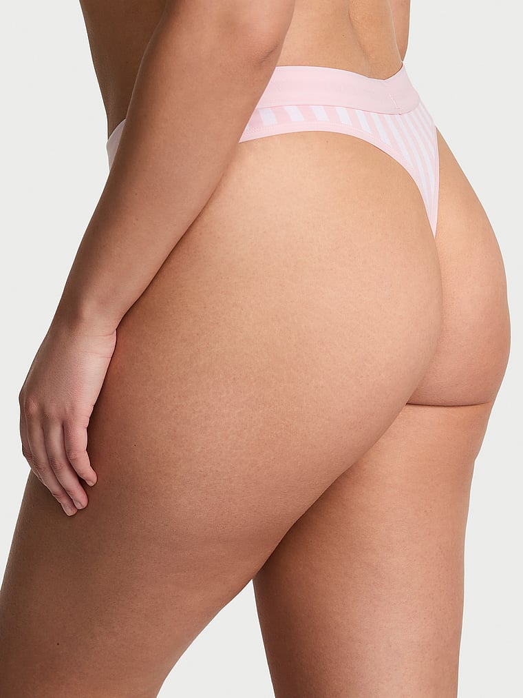 Logo Cotton Thong Panty - Pretty Blossom Stripes