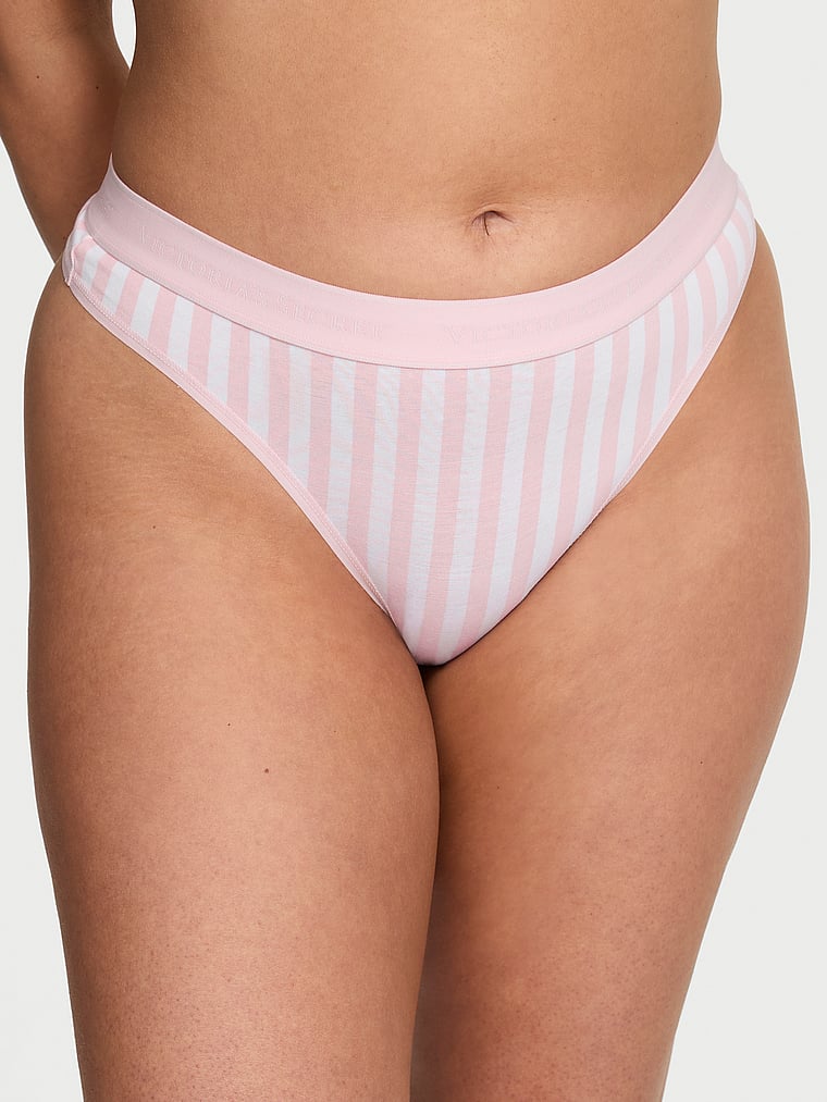 Logo Cotton Thong Panty - Pretty Blossom Stripes