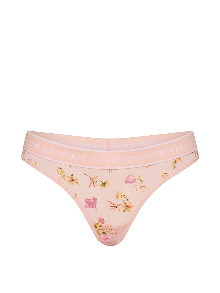 Logo Cotton Thong Panty - Pink Hibiscus