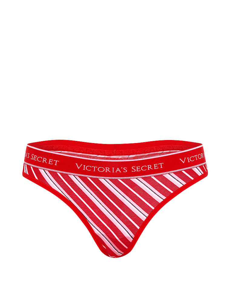 Logo Cotton Thong Panty - Red Candy Cane Stripes