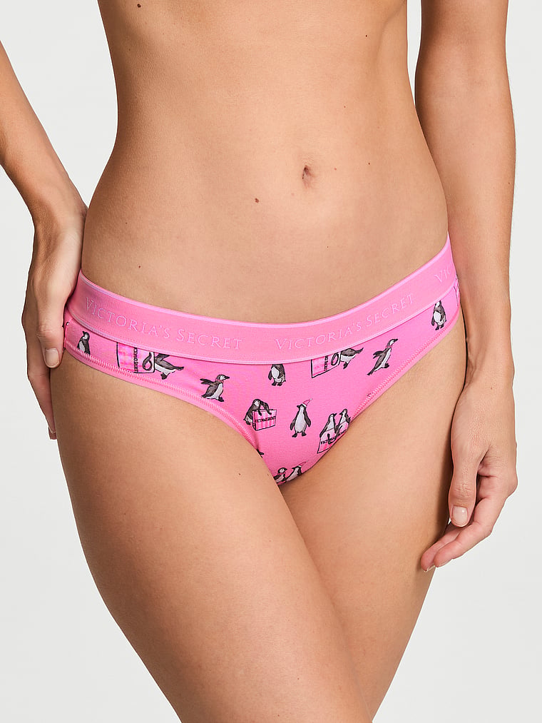 Logo Cotton Thong Panty - Pink Shopping Penguins