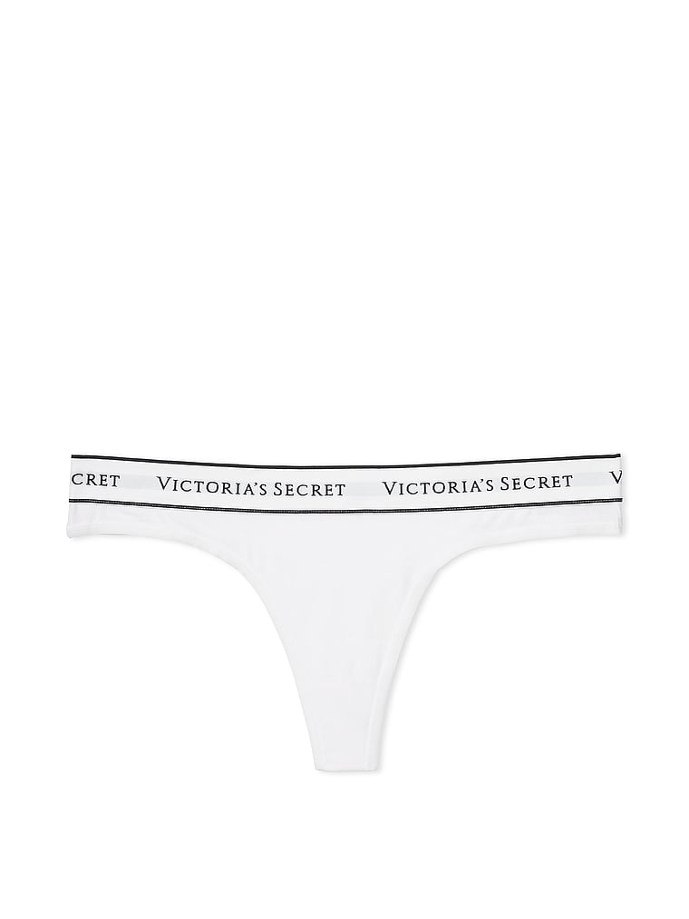 Logo Cotton Thong Panty - VS White