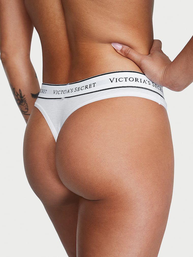 Logo Cotton Thong Panty - VS White