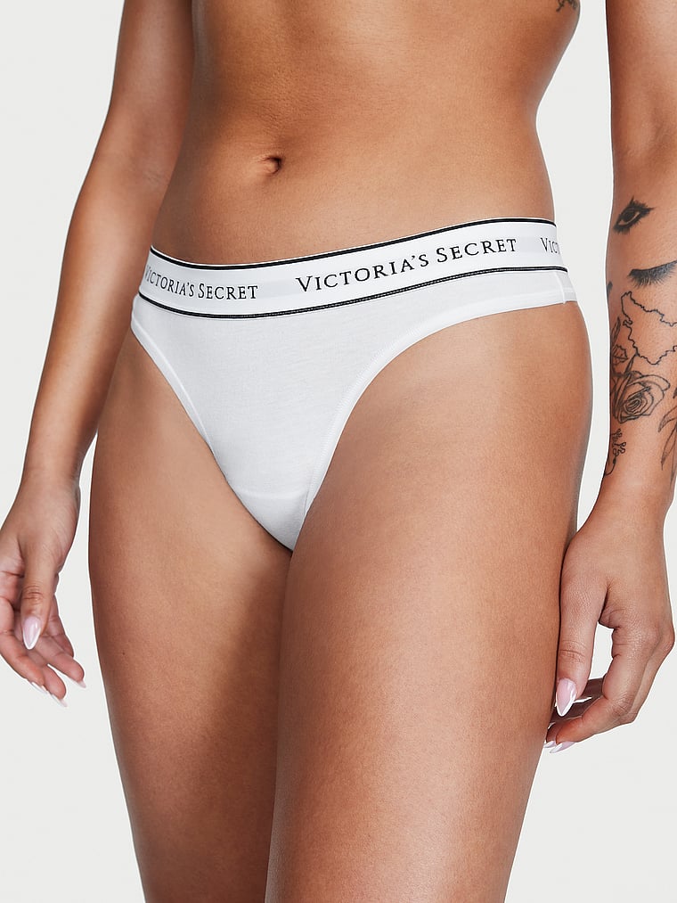 Logo Cotton Thong Panty - VS White