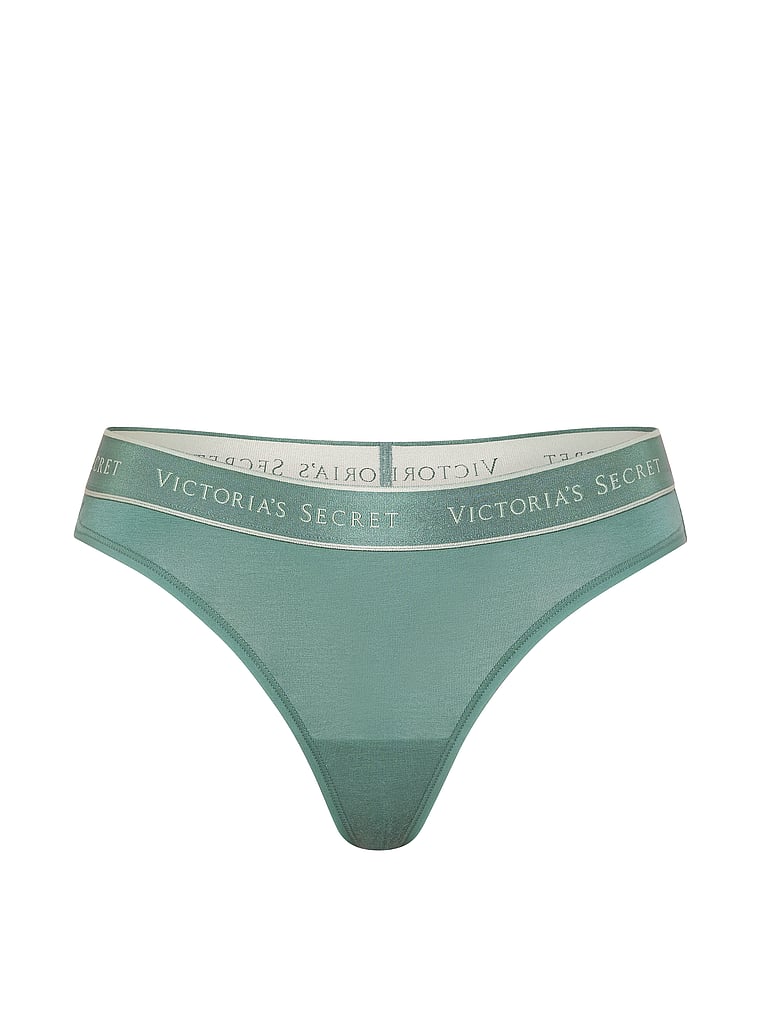 Logo Cotton Thong Panty - Arctic Green
