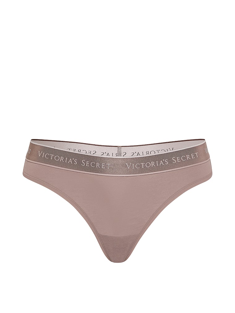 Logo Cotton Thong Panty - Iced Coffee