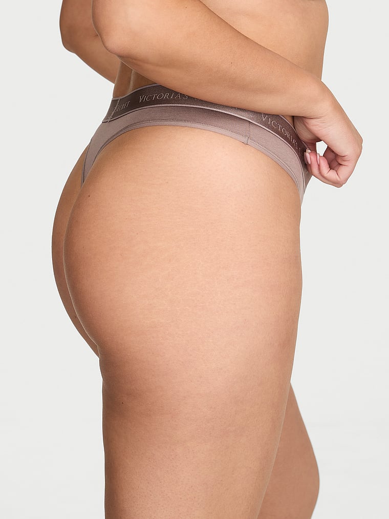 Logo Cotton Thong Panty - Iced Coffee