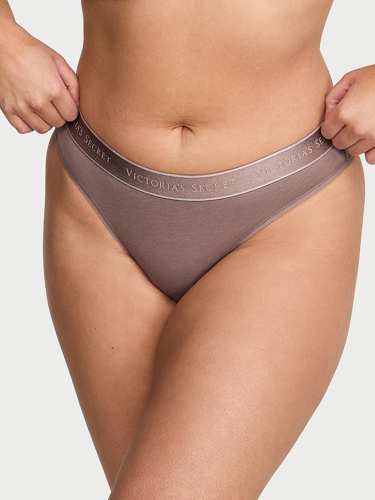 Logo Cotton Thong Panty - Iced Coffee