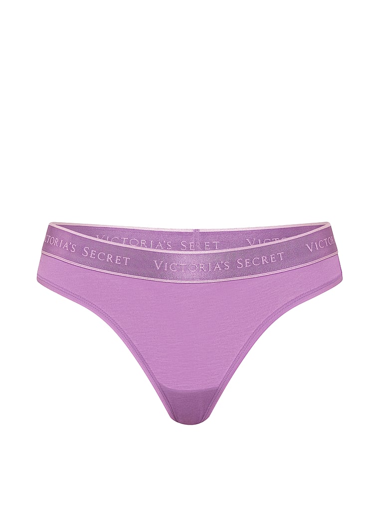 Logo Cotton Thong Panty - Candy Violet