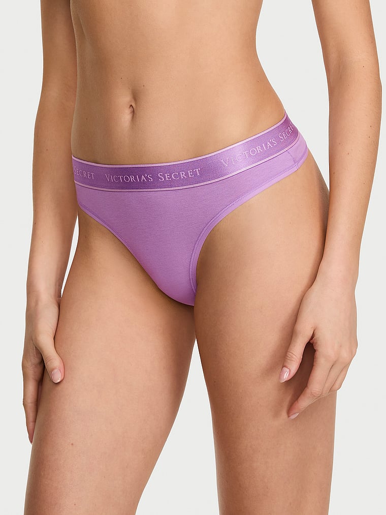 Logo Cotton Thong Panty - Candy Violet