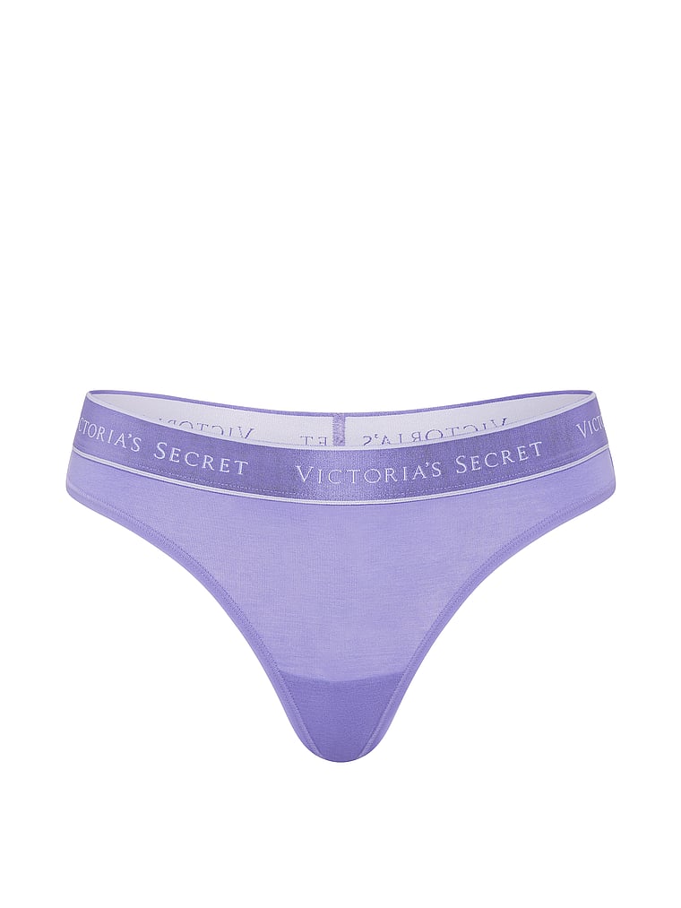 Logo Cotton Thong Panty - Periwinkle