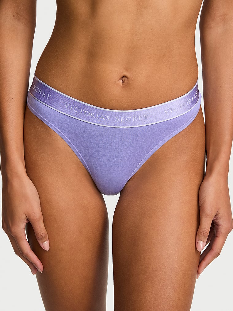 Logo Cotton Thong Panty - Periwinkle