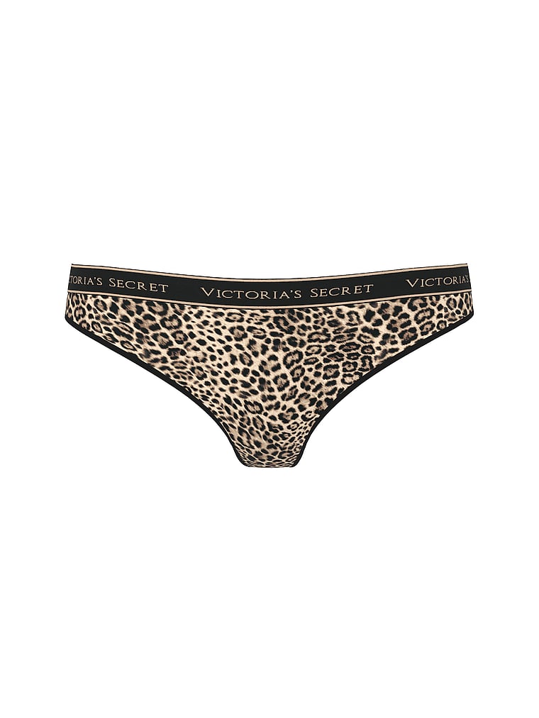Logo Cotton Thong Panty - Leopard