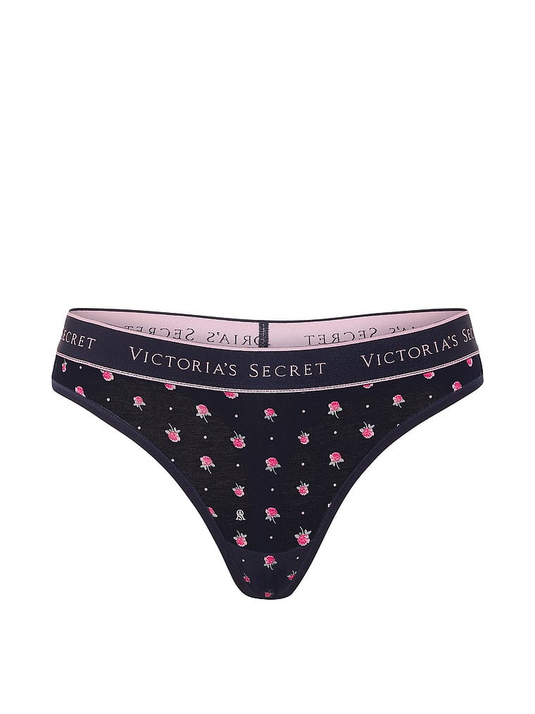 Logo Cotton Thong Panty - Classic Navy Floral