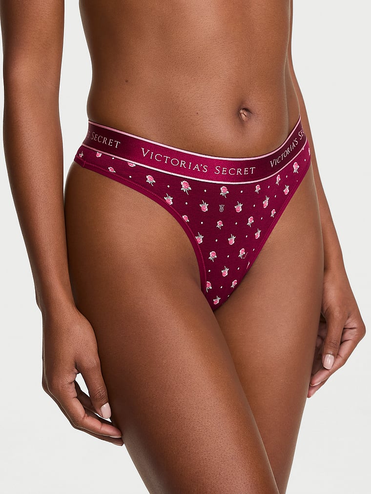 Logo Cotton Thong Panty - Fresh Jam Floral