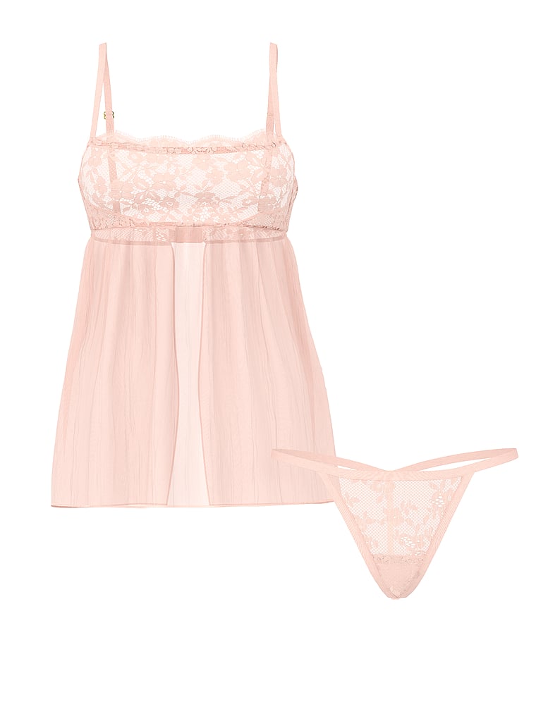 Dare to Dream Lace Pleated Babydoll Set - Purest Pink