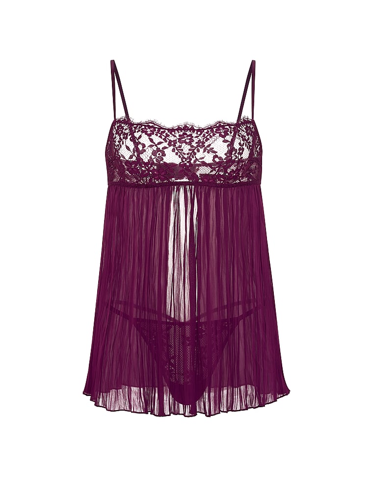 Dare to Dream Lace Pleated Babydoll Set - Rhubarb