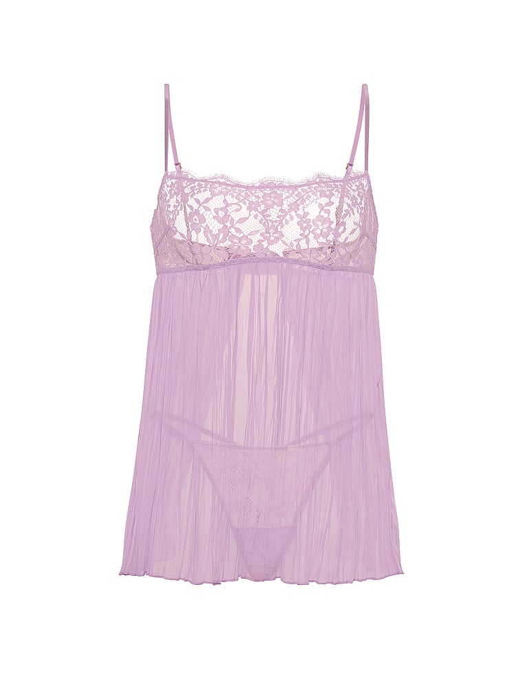 Dare to Dream Lace Pleated Babydoll Set - Alluring Lilac