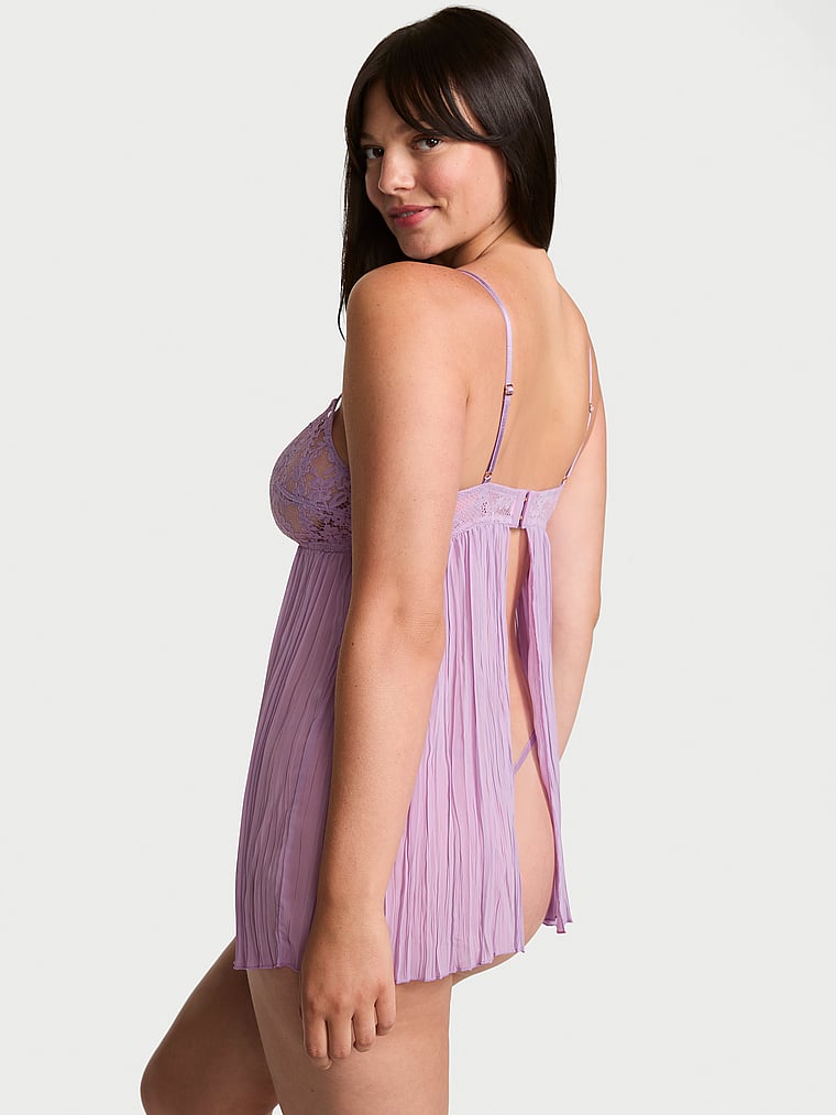 Dare to Dream Lace Pleated Babydoll Set - Alluring Lilac