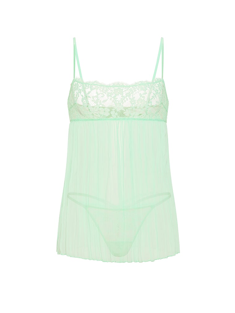 Dare to Dream Lace Pleated Babydoll Set - Mint Sorbet