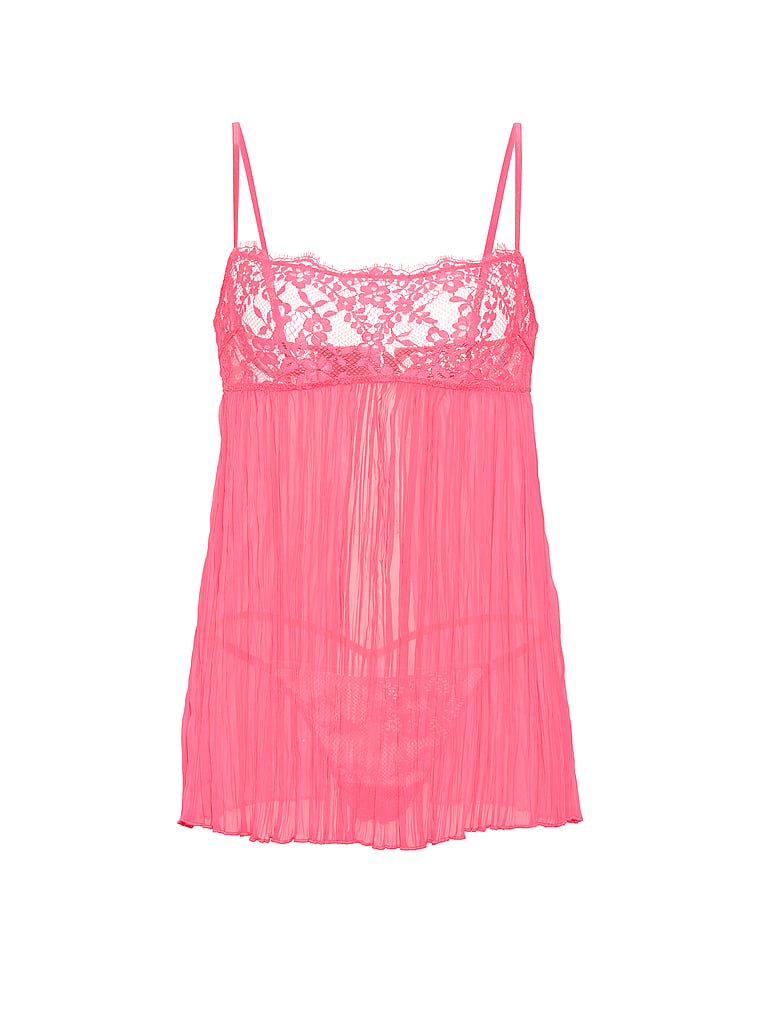 Dare to Dream Lace Pleated Babydoll Set - Bombshell Pink
