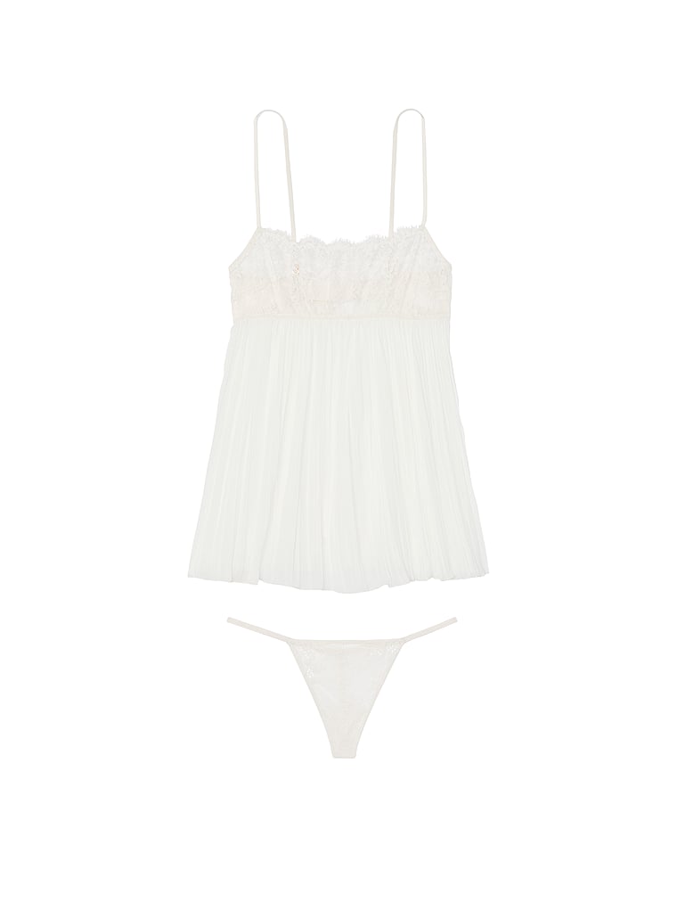 Dare to Dream Lace Pleated Babydoll Set - COCONUT WHITE